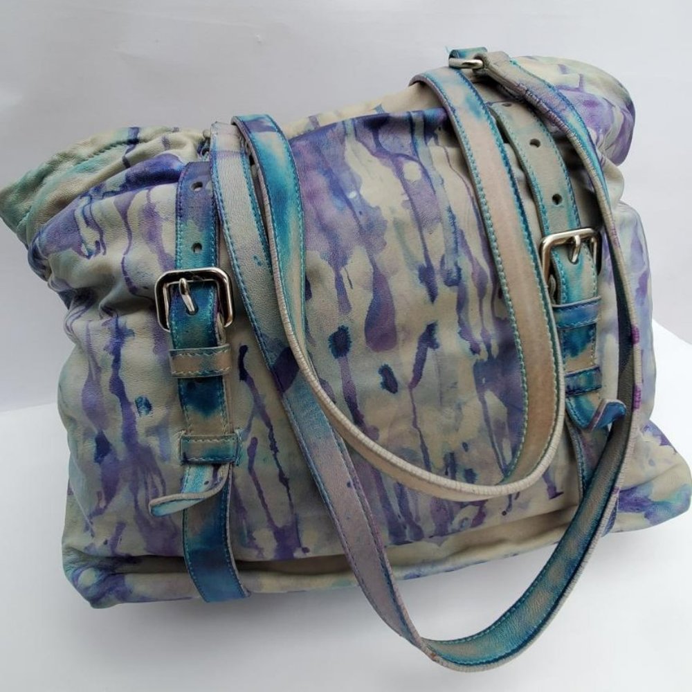 Prada Leather purse hobo tote bag tie dyed XL gray blue purple limited edition - Picture 2 of 16